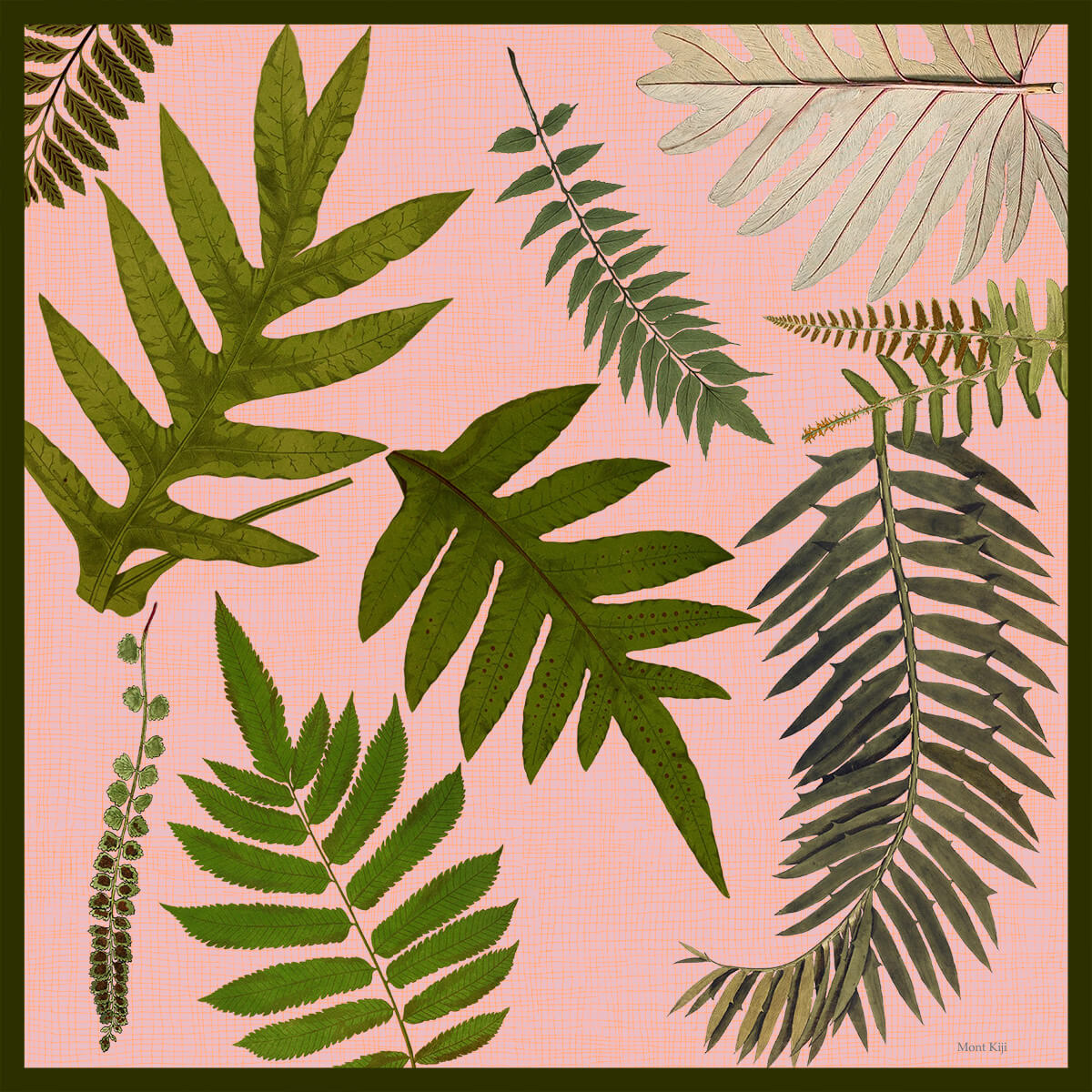 leaf printed small pink silk scarf