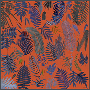 leaf printed orange large silk scarf