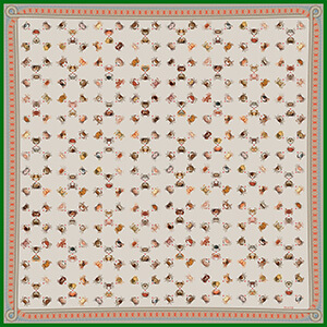 crab and pearl printed large cream color Silk scarf